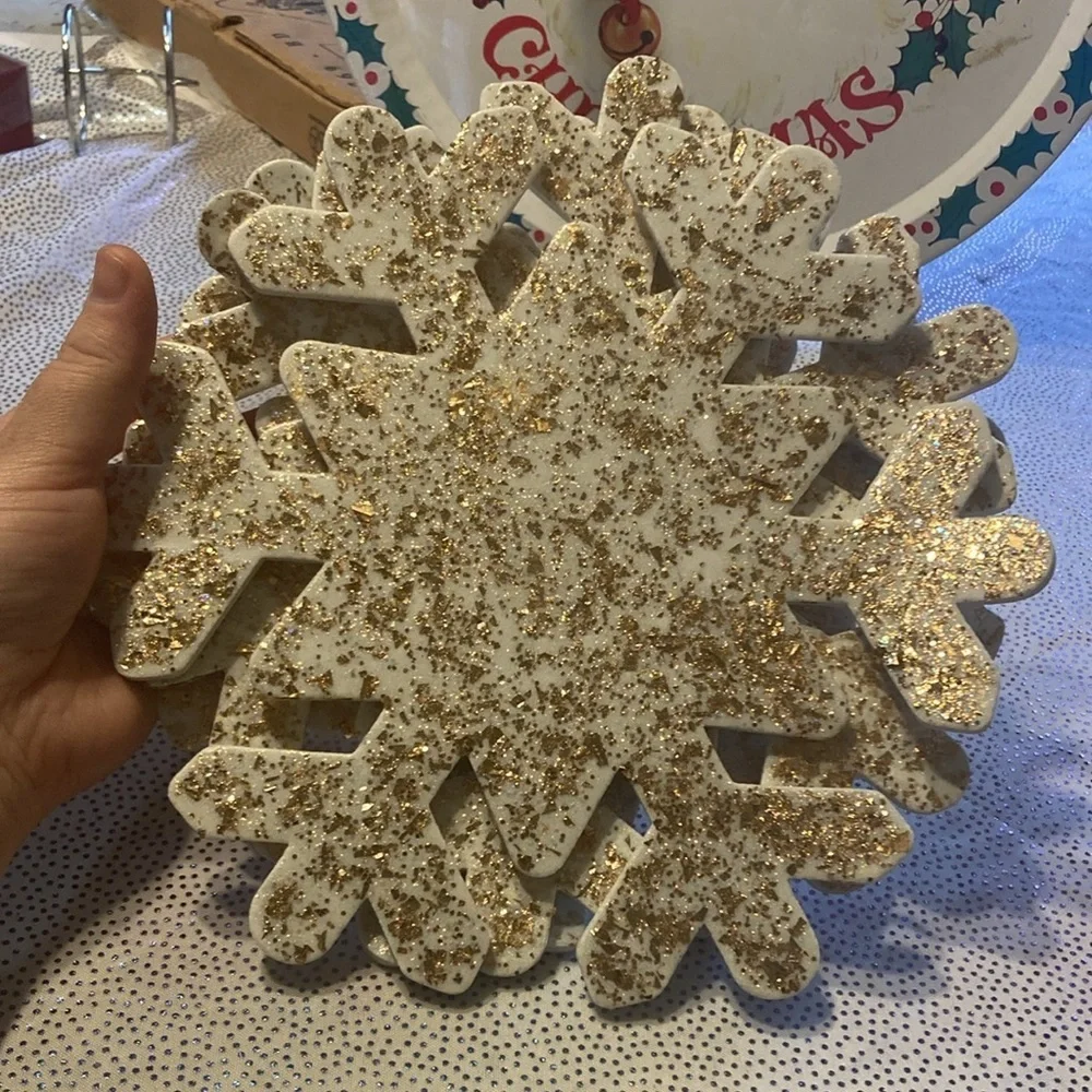 Snowflake Christmas Ornament in white and gold decoration 3 pc